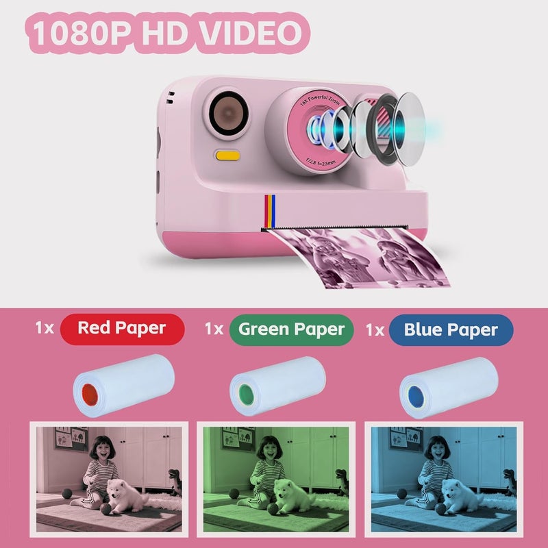 ROYALBAIDE Instant Print Camera for Kids,Instant Digital Camera,Christmas Birthday Gifts for 3-16 Year Old Girls Boys,Portable Toddlers Camera Toy Printer with 32G Card & 3 Rolls Printing Paper - Image 2